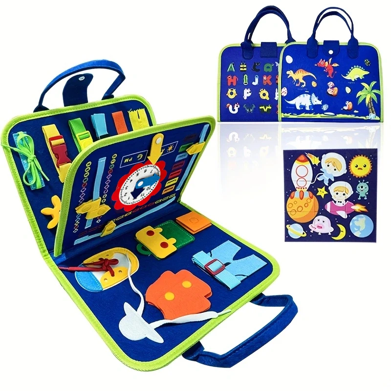 Juguete de viaje para niños, tablero ocupado silencioso de actividad de fieltro, un libro educativo de aprendizaje sensorial para movimientos de mano de vestir básicos