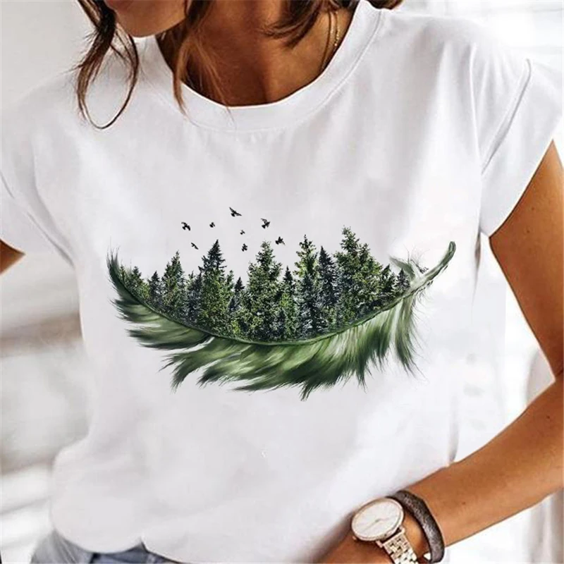 Le Print T-shirts pour femmes mignon années 90 Sle ort Sve Faion haut pour femme pour la saison d'automne autre matériau 00%