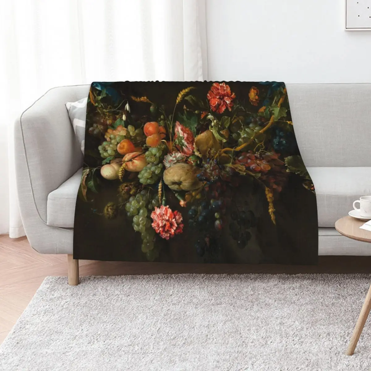 Jan Davidsz. de Heem - Garland of Fruit and Flowers Throw Blanket Softest Designers Shaggy Flannel Fabric blankets ands Blankets
