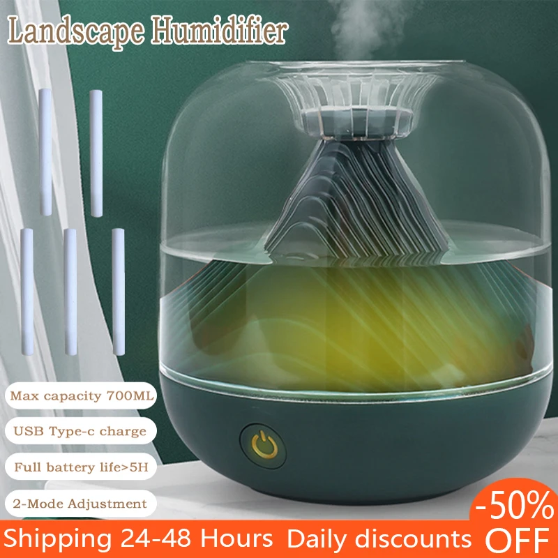 Air Humidifier Aroma Diffuser USB Rechargeable Ultrasonic Cool Mist Maker Fogger Lamp Difusor 2 Speed Adjustment Humidifier