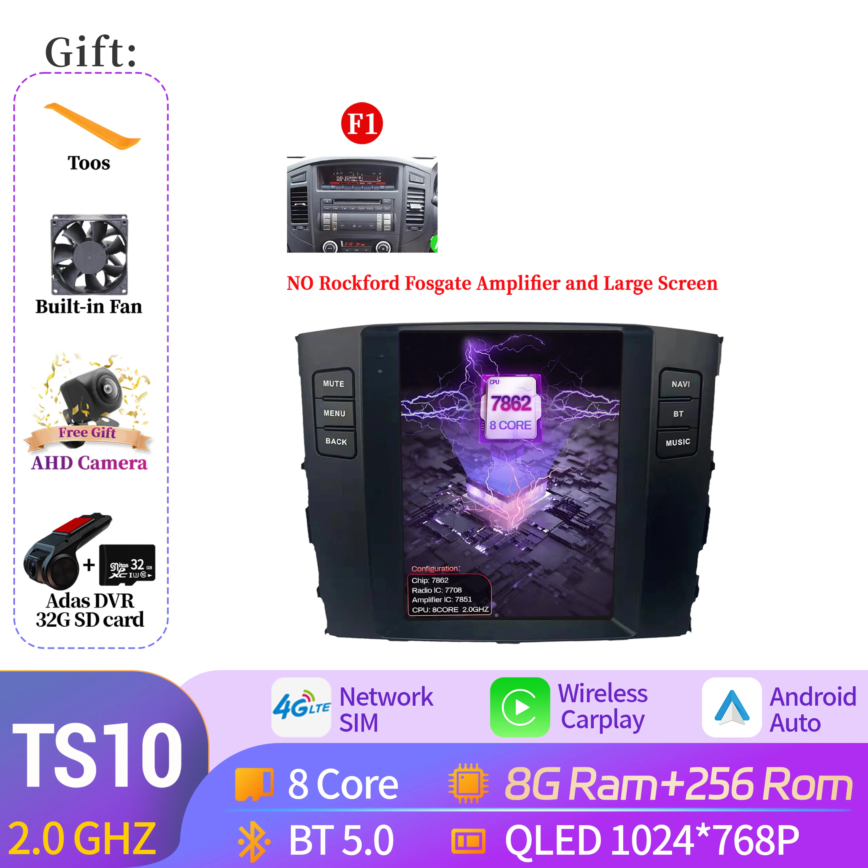 9.7 "Voor Mitsubishi Pajero 4 V80 V90 2006-2014 Autoradio Navigatie Voor Auto Multimedia Speler Navigatie Android 14 QLED Scherm