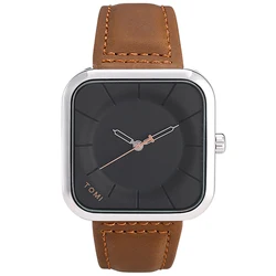 Reloj informal con esfera cuadrada Simple para hombre, relojes de pulsera de cuarzo, reloj de pulsera de cuero para hombre, reloj minimalista negro y marrón