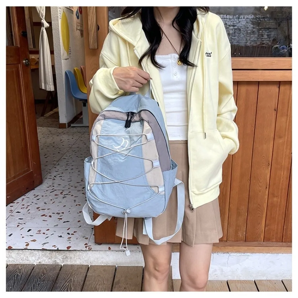 Vintage Patchwork Backpack Contrast Color Patchwork Design Nylon Shoulder Bag Japanese Style Versatile Travel Backpack