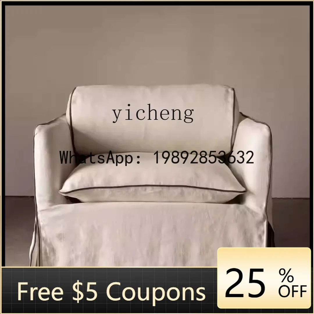 YFY   Japanese Wabi-Sabi Style Single Sofa Lazy Leisure Sofa Linen Fabric Removable Washable Sofa