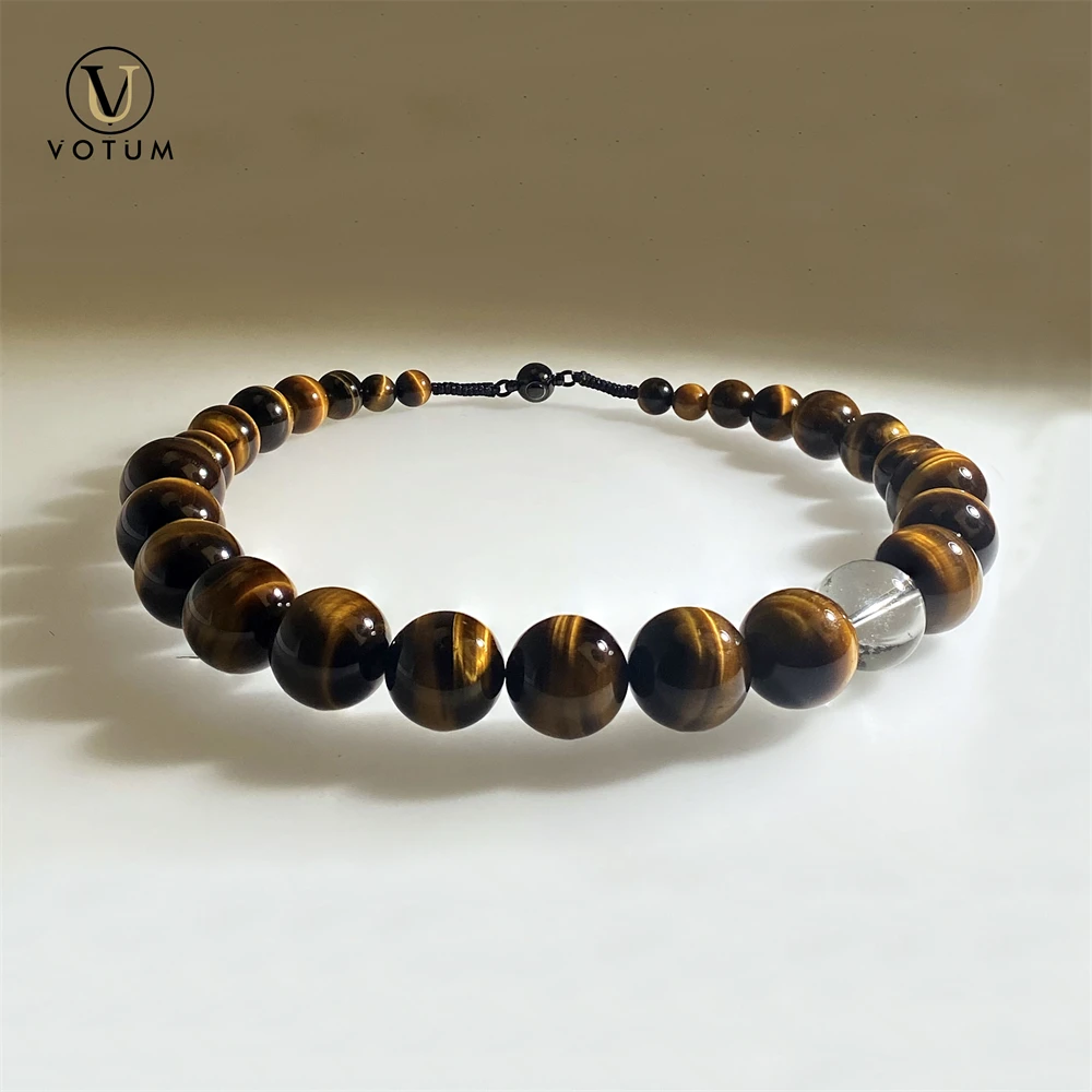 Votum Natural Yellow Tiger Eye Stone Beaded Choker Necklace for Unisex Positive Energy Booting Crystal Healing Necklace Men Gift