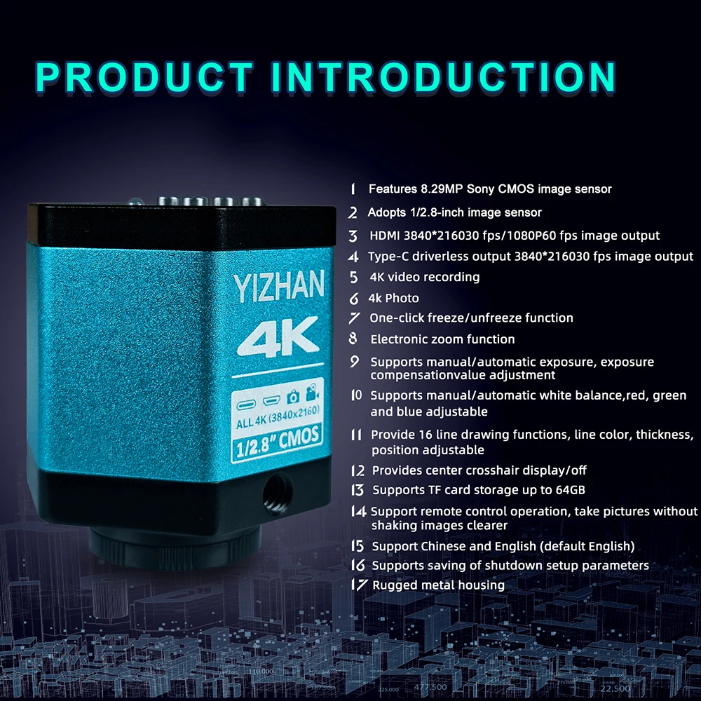 NEW YIZAHN 4K Trinocular Microscope Camera TF Card Slot Industrial Appearance Inspection PCB Soldering Phone Circuit Board Repai view 5