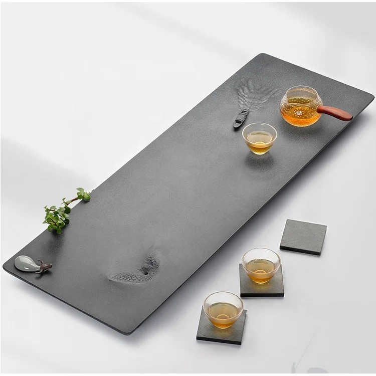 Chinese ancient hand-carved creative natural black stone tea tray home small coffee table kung fu tea set
