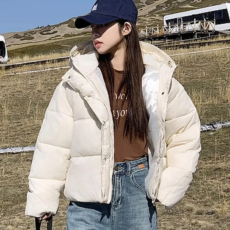 Parka feminina com capuz acolchoado de algodão com zíper, casaco de neve, jaqueta térmica, parkas casual, quente, bolsos, inverno, novo, 2022