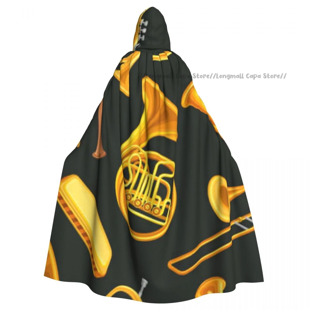 Adult Vampire Cape Hooded Robe Musical Instruments Pattern Halloween Cloak Full Length Cosplay