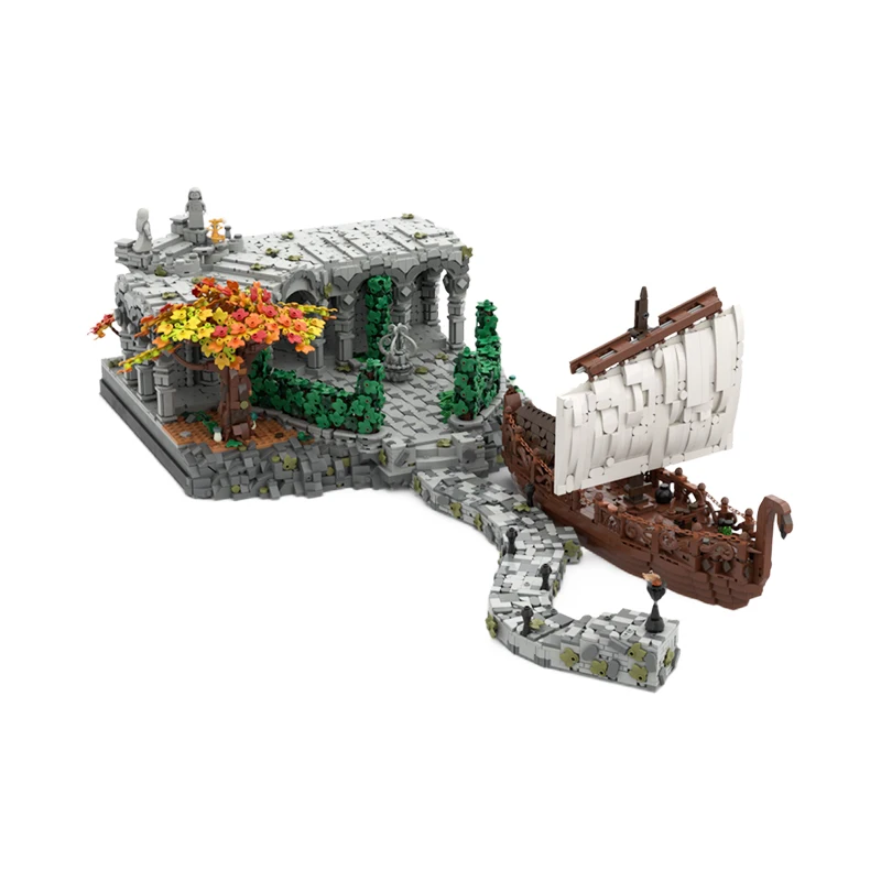 MOC Fantasy Elven Harbour Building Blocks Set Medieval Water Port Architecture Model DIY Assembly Bricks Toy Gift For Adults