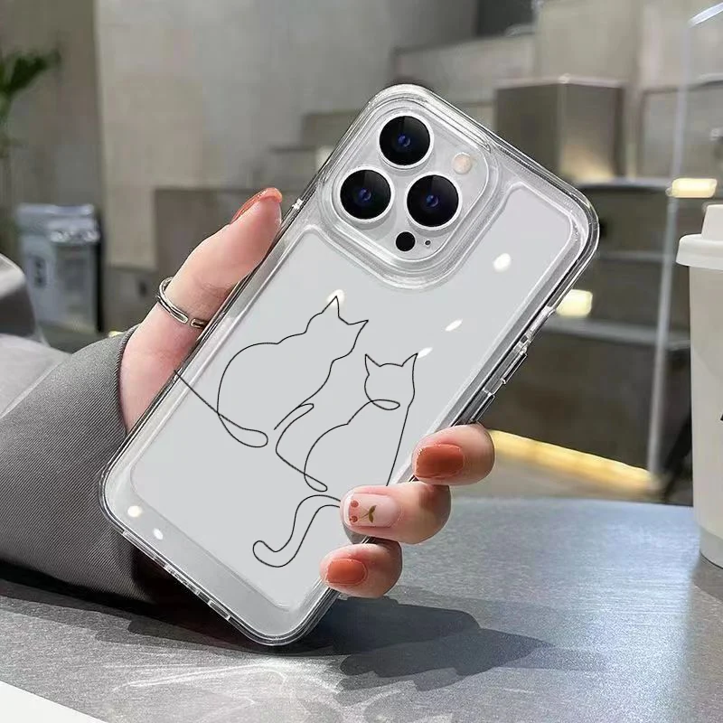 Cute Line Cat Anti-drop Phone Case For Xiaomi  14 13T 14T 12 1315T 15 12T Pro 15 Ultra Max MI 11 Lite 5G Soft Shockproof Cover view 2