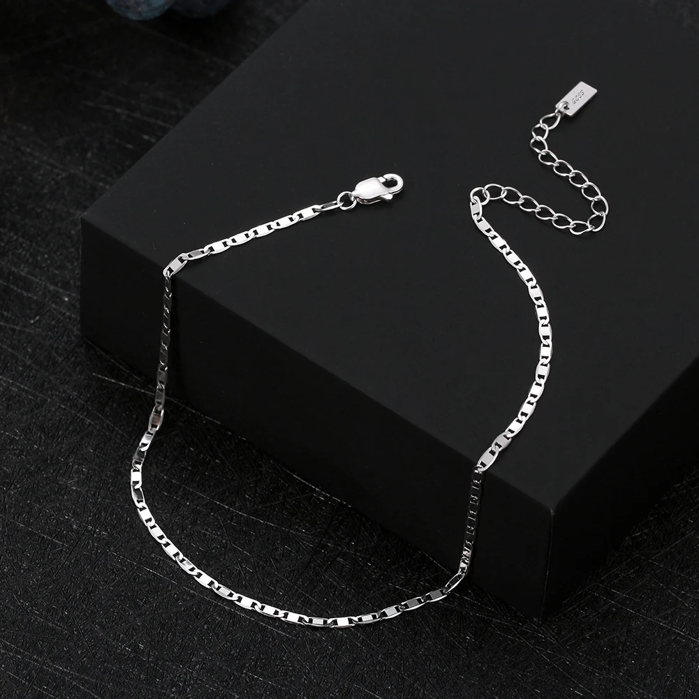 KISS MANDY Minimalist 925 Sterling Silver Anklet for Women Flat Marine Chain Anklet Foot Jewelry Personalized Accessories SA29 view 3