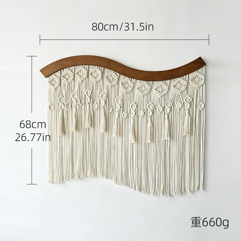 80x68cm Macrame Wall Hanging Tapestry Boho Cotton Woven Tassel Wooden Arch Living Room Bedroom Background Wall Decor