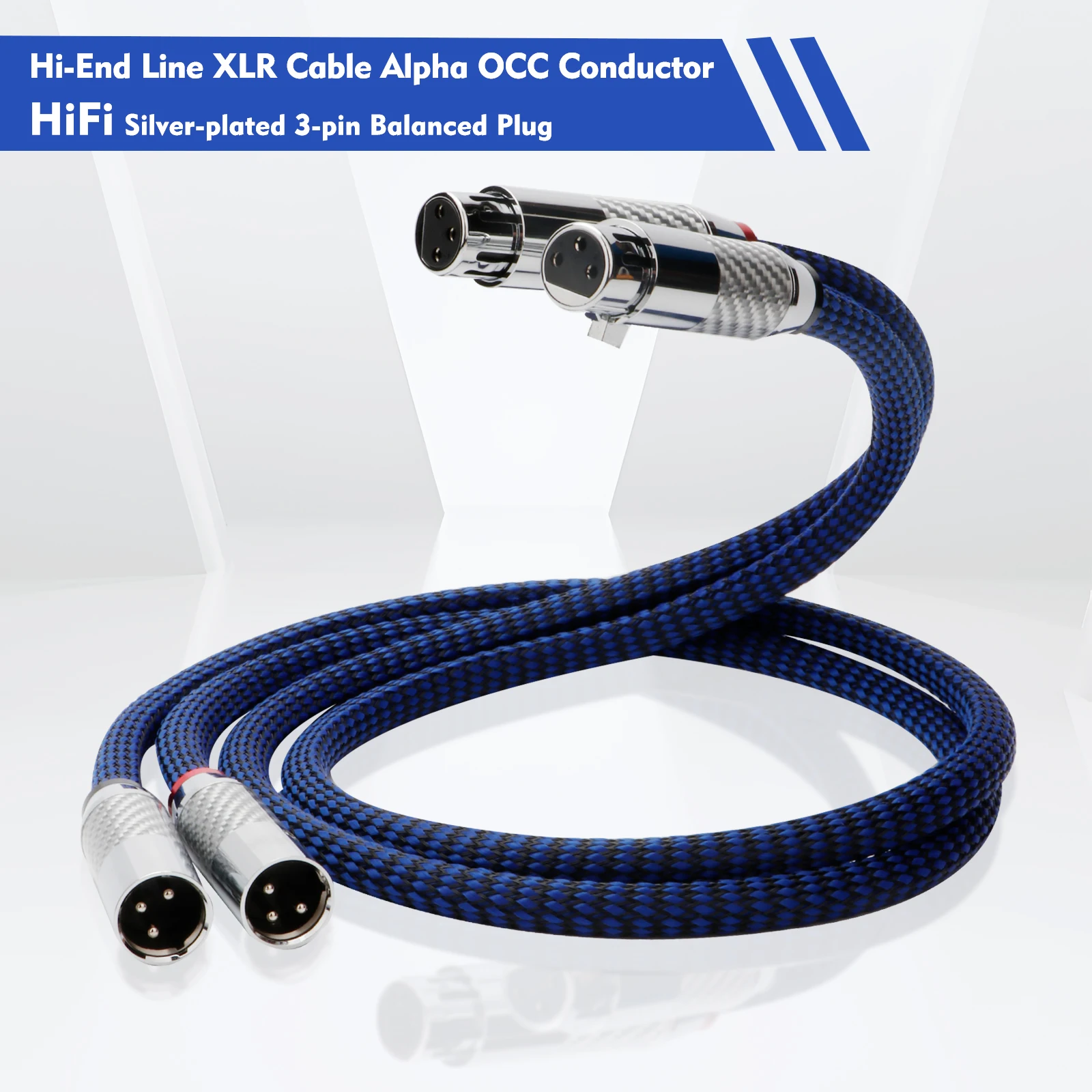 كابل ميكروفون HiFi Audio XLR - نحاس Alpha OCC ذو 4 النواة، موصلات XLR ذات 3 دبابيس مطلية بالروديوم، غلاف من ألياف الكربون الأبيض (أزرق-B)