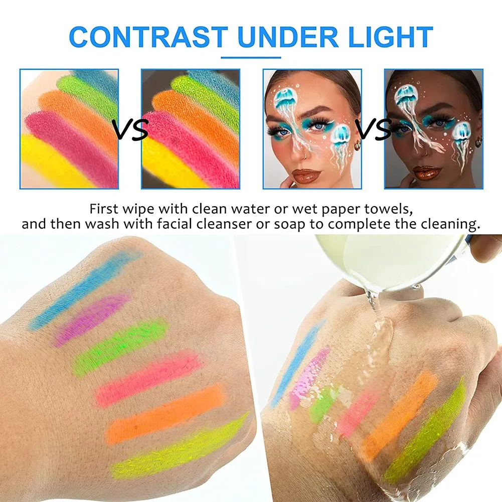 

【Price Drop !!】Glow In The Dark Face Body Paint Glow Sticks Markers Makeup Face Painting Kits, For Halloween And Parties