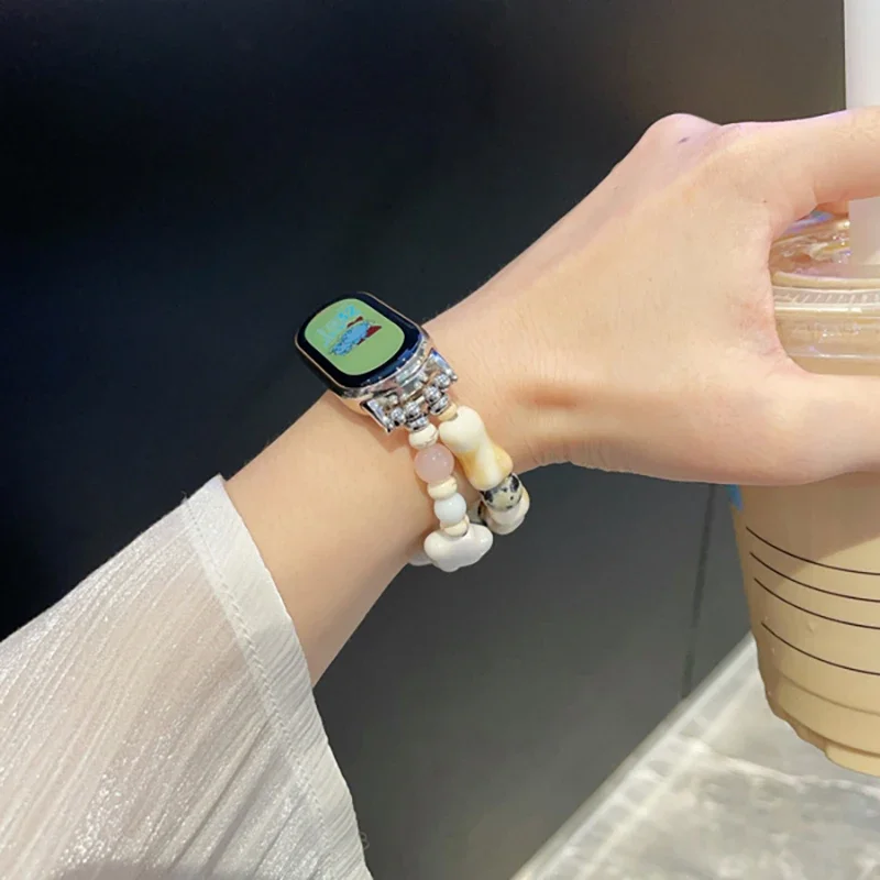 Cute Dog Ceramic Beaded Bracelet for Xiaomi Mi Band 9 8 7 Pro 6 5 4 3 Elastic Wristband for Mi Band 7 Strap Handmade Accessories