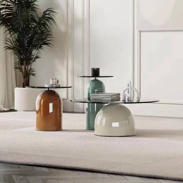 Design Household Products Home Furniualityture Living Room Fiberglass Color Center Table Side Table Glass Coffee Table Set