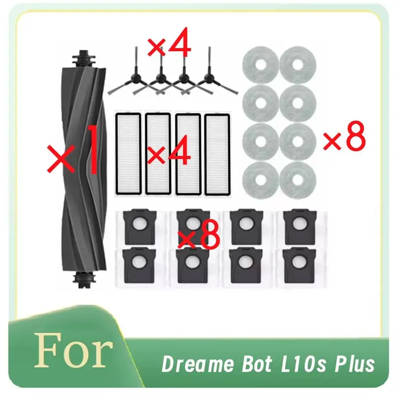 

Hot-25 Pcs For Dreame Bot L10s Plus Robot Vacuum Main Side Brush Mop Filter Dust Bags Long Lasting Spare Accessories