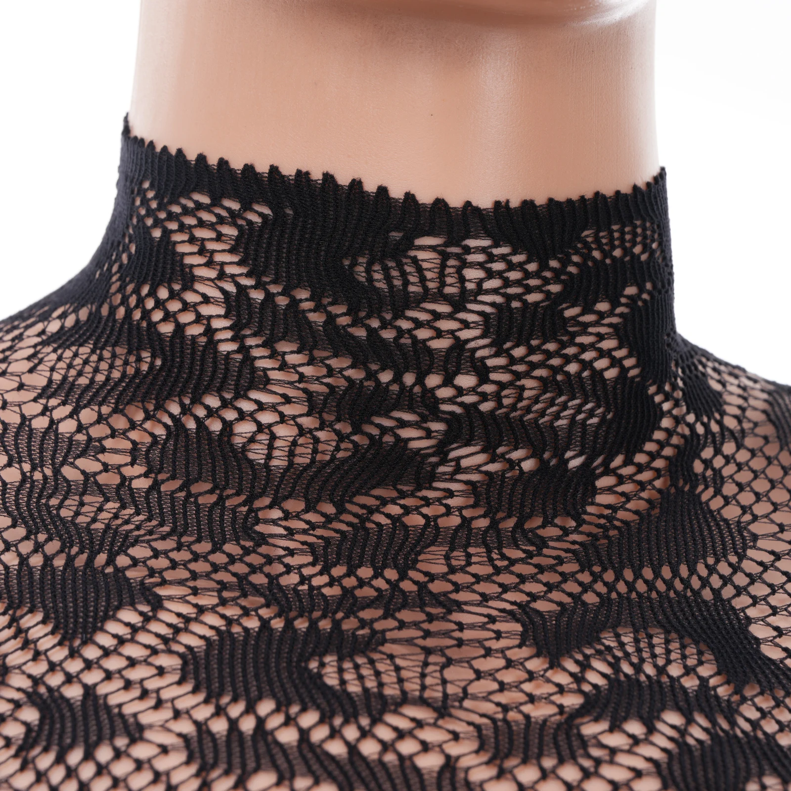 Langarm-Workout-T-Shirt für Herren, Gym-Leopard-Mesh, Stehkragen, Spitze, athletisches, transparentes Oberteil, Trainings-T-Shirt, Lauf-Sportshirt mit Daumenloch – Detail 15