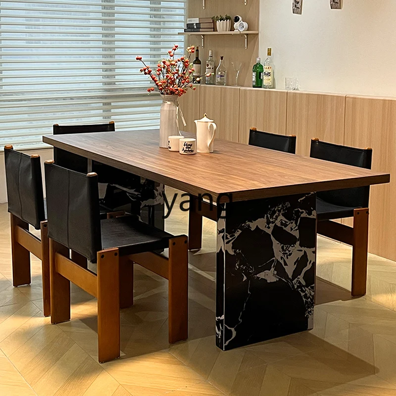 Lmm retro style dining table and chair combination walnut slate tea table simple modern desk