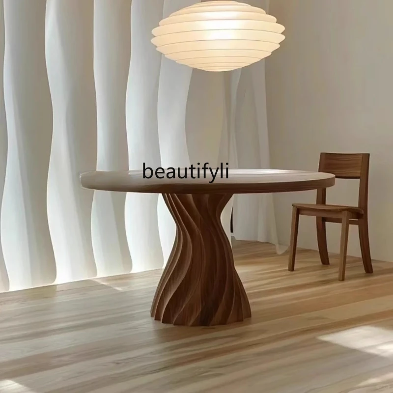 

Vintage Retro Solid Wood Round Dining Table Small Apartment Round Table Simple Artistic Round Dining Table