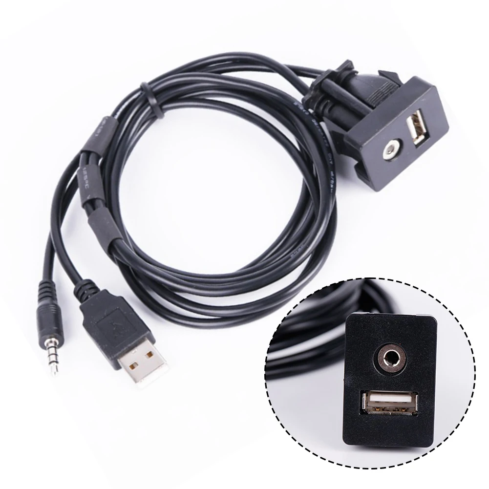 Car Boat Dash Flush Mount USB Port 3.5mm AUX Extension Cable Mounting Panel USB AUX Plug Input Socket Adapter Car Accessories