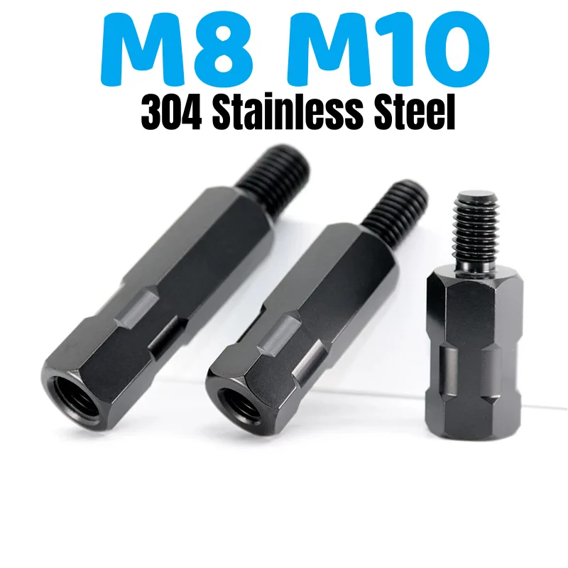 M8 M10 304 Stainless Steel Extension Black Motorcycle Rearview Mirror Adapters Anti Clockwise Right/Left Thread Changing Screw