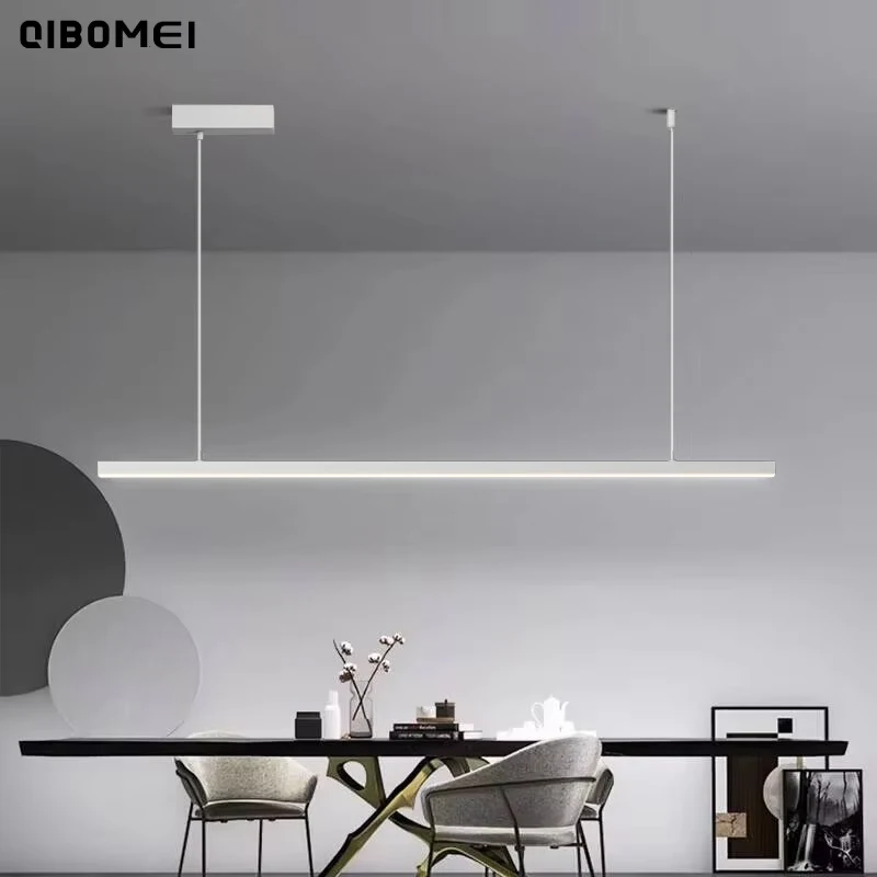 Simple LED Restaurant Pendant Lights Nordic Modern Island Dining Room One-word Long Chandeliers Home Indoor Decor Lighting Lamps