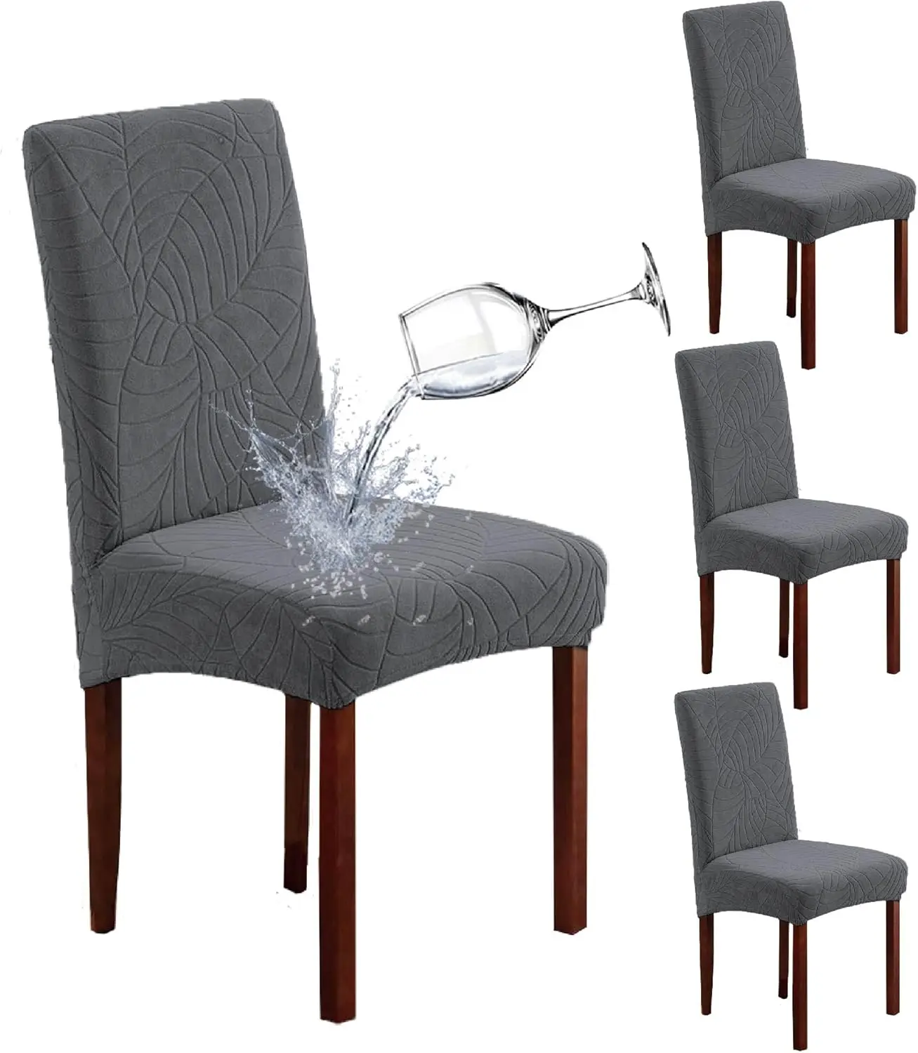 

Waterproof Dining Room Chair Covers Set Of 4, Stretch Jacquard Parsons Chair Slipcovers Removable Washable Kitchen Chair