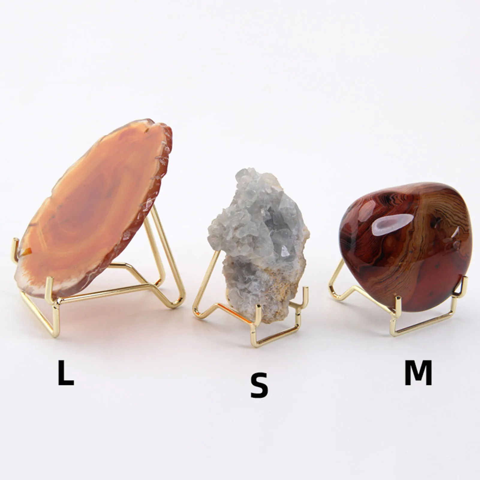 Elegant Mineral Display Stand Crystal Holder for Home Decor Gold Metal Agate Stone Bracket Exhibit Rack Durable