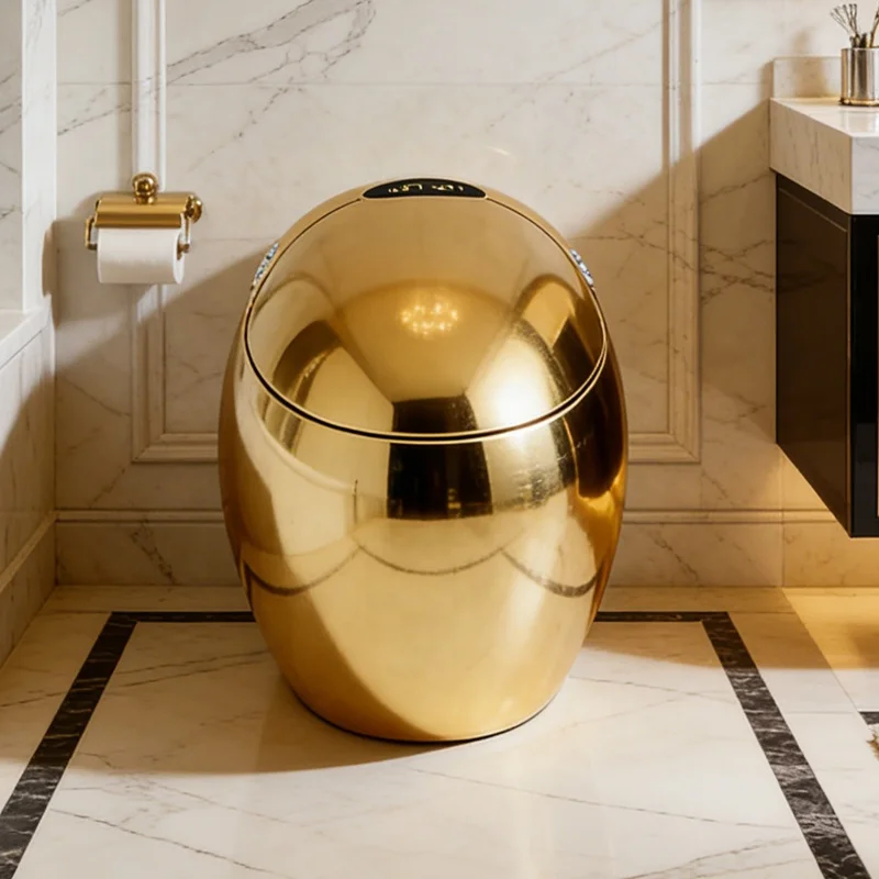

Новый Роскошный Умный Унитаз-Биде с Автоматическим Управлением, Золотистый, Керамический, в Форме Яйца, с Крышкой-Сиденьем
