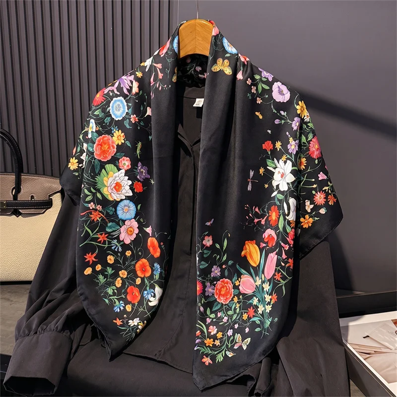 Luxury Brand Silk Satin Square Scarf Women Hijab Bandana Muslim 90cm Headscarves Shawl Wrap Ladies Headband Neckerchief Foulard