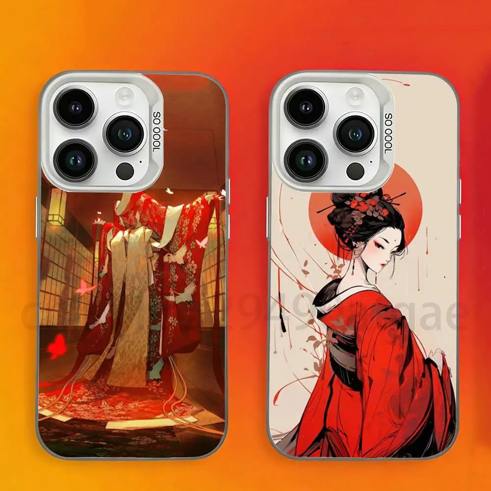 Samurai Warrior Geisha Phone Case For iPhone 17,16,15,14,13,12,11,Pro,Max,Plus,Mini Candy Matte Shockproof Cover