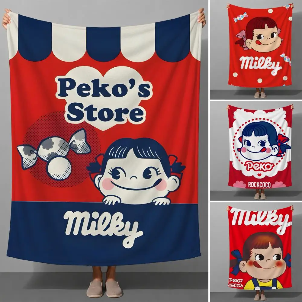 Candy Fujiya Peko Chan Milky Kawaii Retro Throw Soft Flannel Throw Blanket for Couch Bed Sofa Warm Cozy Lightweight All Season