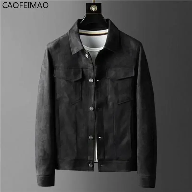 Caofeimao Autumn 2023 Suede Men's Coat Spring New Senior Texture Tooling Light Luxury Business Casual British Jacket Joker Top