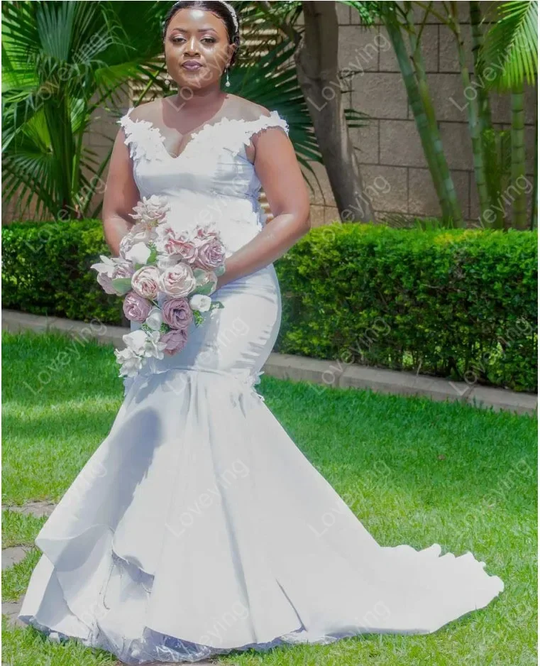 Personalizzato bella al largo della spalla Sweetheart Robe De Mariée 3D applicazioni floreali abiti da sposa a sirena ragazze nere Garden Bri