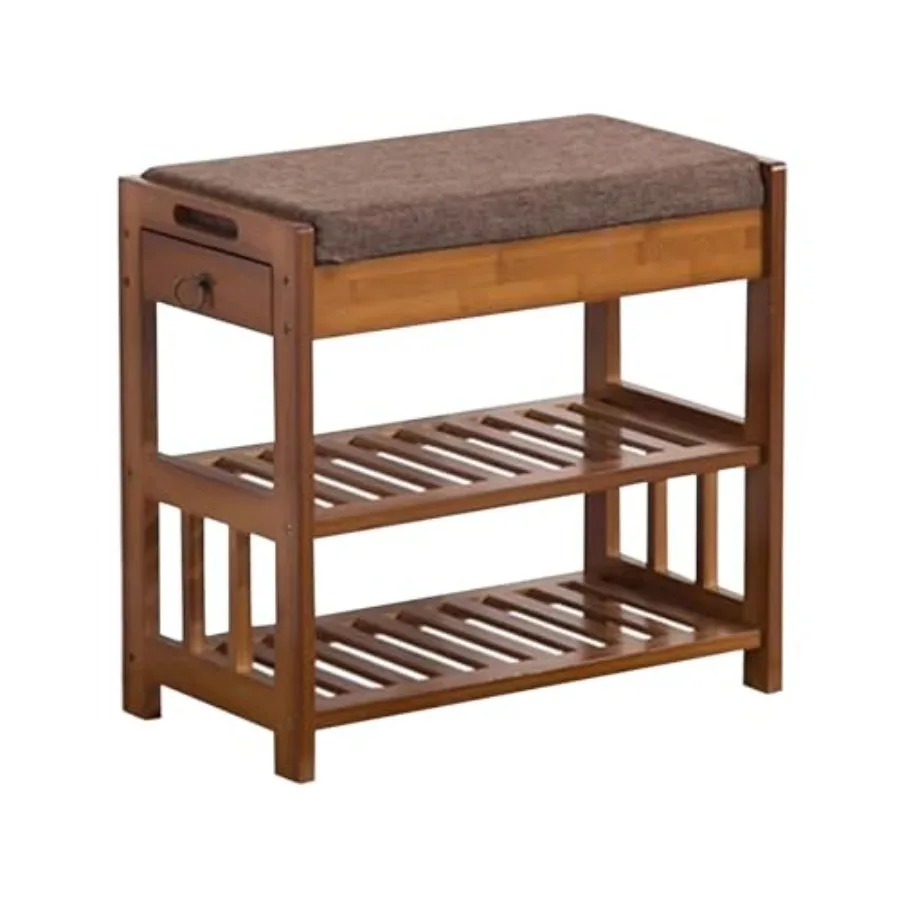 

Benches Garden Bench Outdoor Patio Seating Backless Park Chair Lawn Path Slatted Seats, Elegant Brown Shoe Bench with 3-Tier Cu