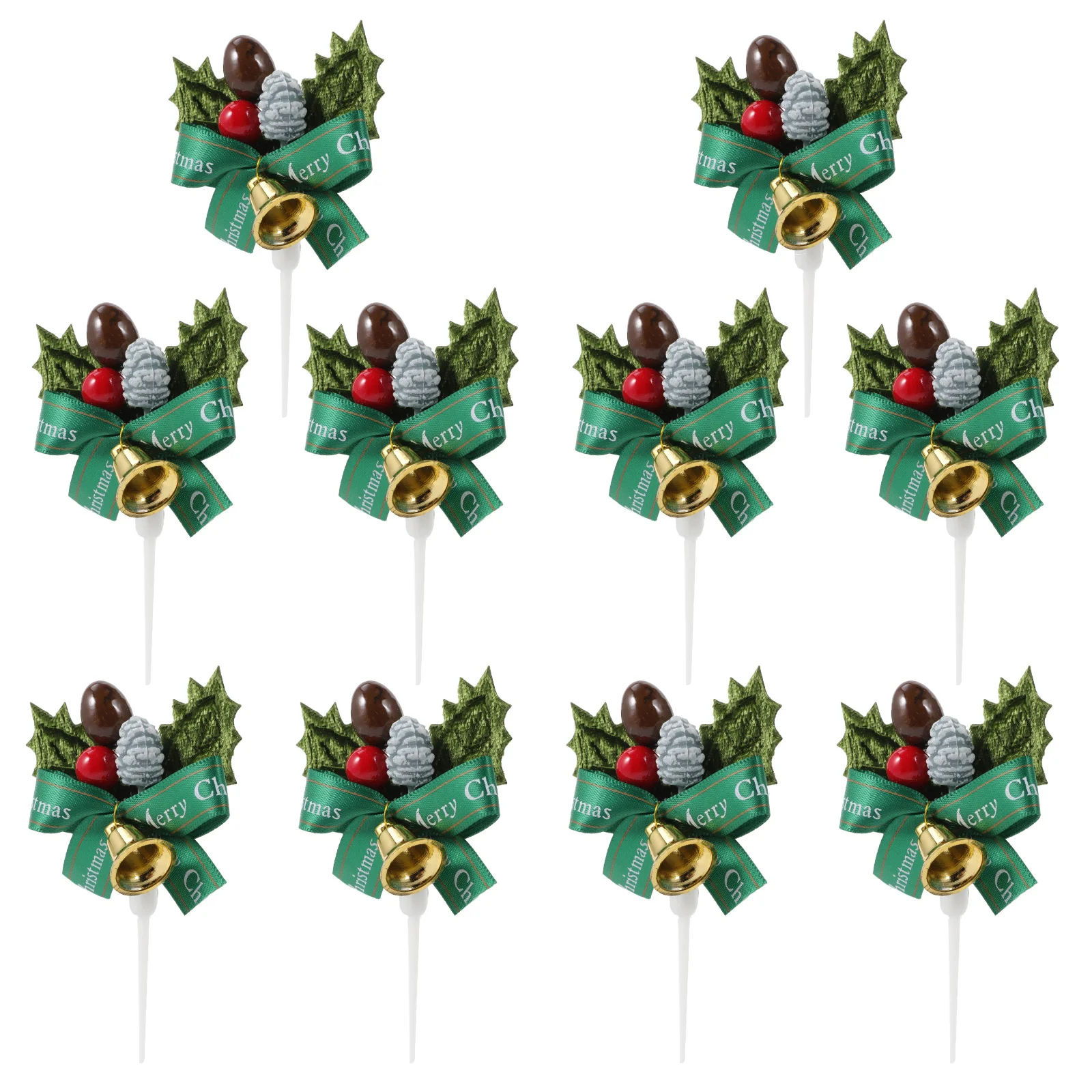 

10Pcs Christmas Bell Cake Picks Premium Food Grade Christmas Cake Toppers Party Dessert Decoration Supplies Cupcake Toppers
