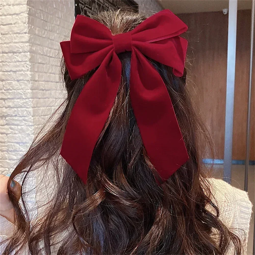 Vintage Velvet Bow Hair Clip Large Solid Color Ribbon Bowknot Ponytail Barrette Hair Pin for Women Girls Hair Accessories Jewelr