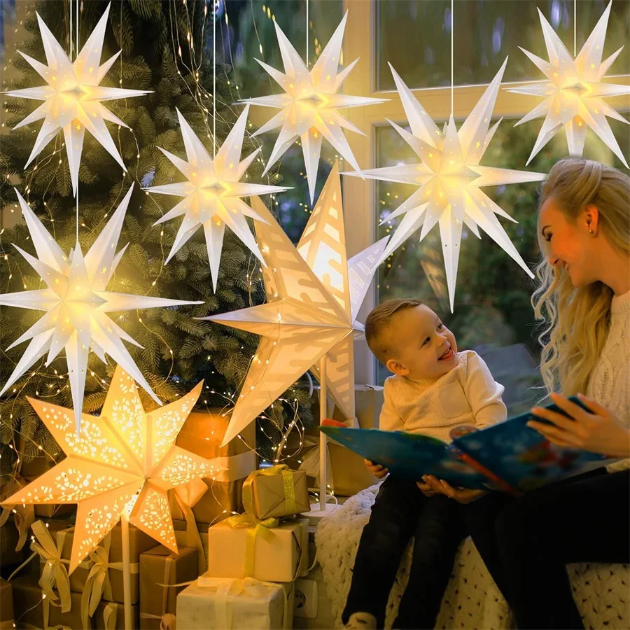 35/45/58CM Christmas Large Moravian Star Light Advent Bethlehem Star Light Outdoor 3D Hanging Christmas Tree Topper Star Light