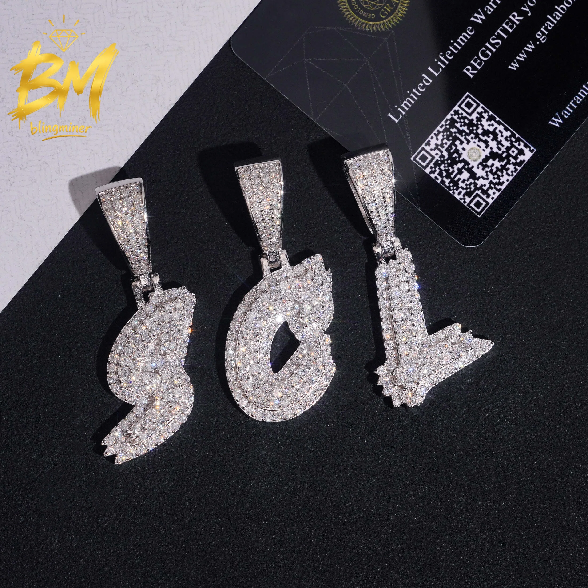 Blingminer Hip Hop Letter S925 Silver VVS Moissanite Pendant For Men Women Pendants Jewelry Pass Diamonds Tester GRA