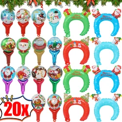 20/10PCS Christmas Hair Band Inflate Balloons Kids Toys Santa Claus Snowman Foil Handheld Stick Xmas New Year Party Decoration