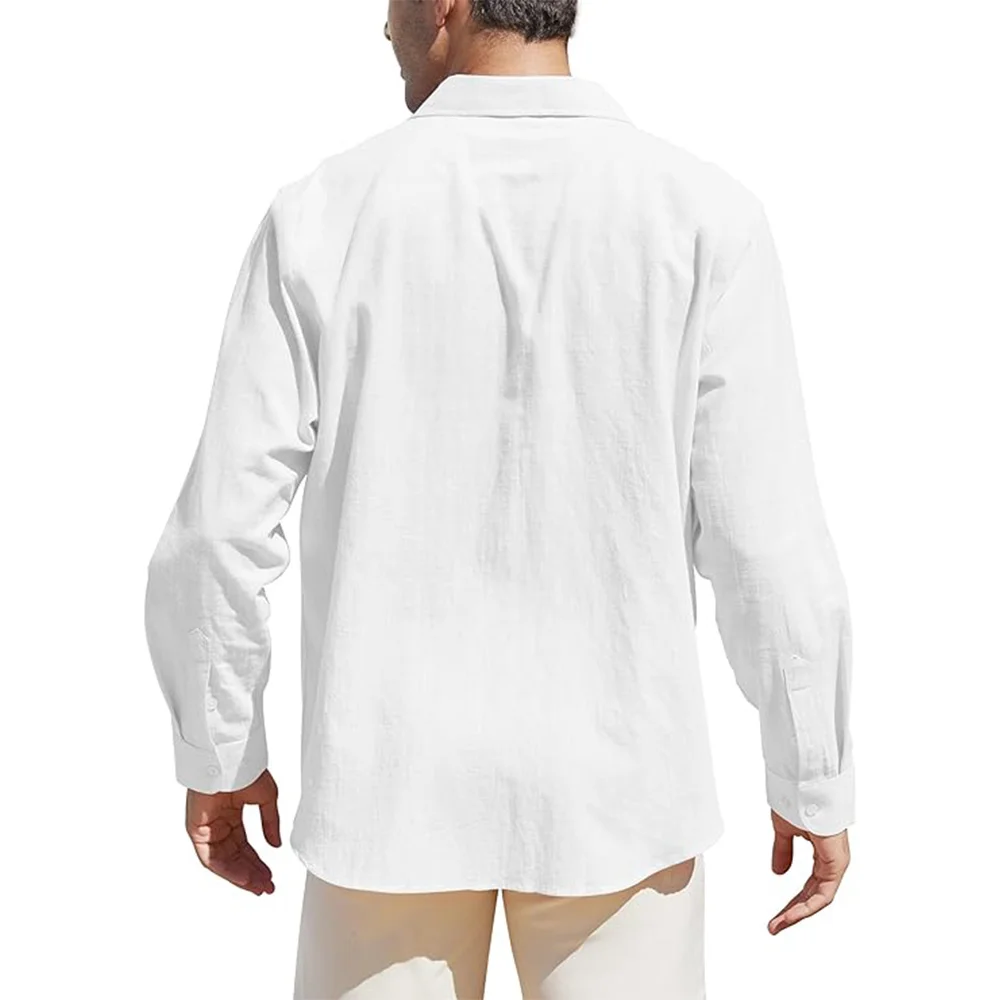 Men's Loose-Fit Long-Sleeve Cotton Linen Shirts for Men Business Casual Button Down Shirt Lightweight Breathable Vacation