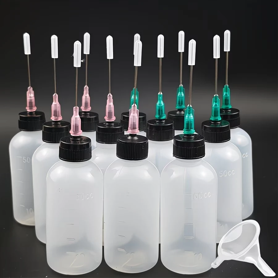 6/12-teiliges Set mit 50 ml Kunststoff-Quetschflaschen mit Trichter, Präzisions-Ölflaschen, Klebeflaschen, LDPE-Applikatoren mit extra langen 1,5-Zoll-Applikatorspitzen – geeignet für Bastelarbeiten,