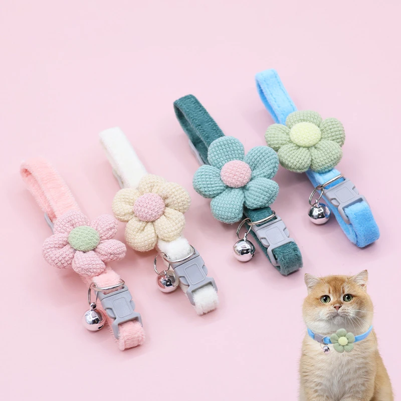 

Cat Bell Collar Colorful Adjustable Sweat Cute Cartoon Pet Collar Sun Flower Bowtie Soft Polyester Small Dog Cat Necklace