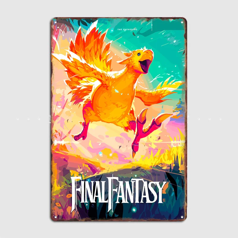 Final Fantasy Chocobo Art Poster Metal Sign Custom Bedroom Room Decor Home Wall Decor Posters Indoor Wall Decoration