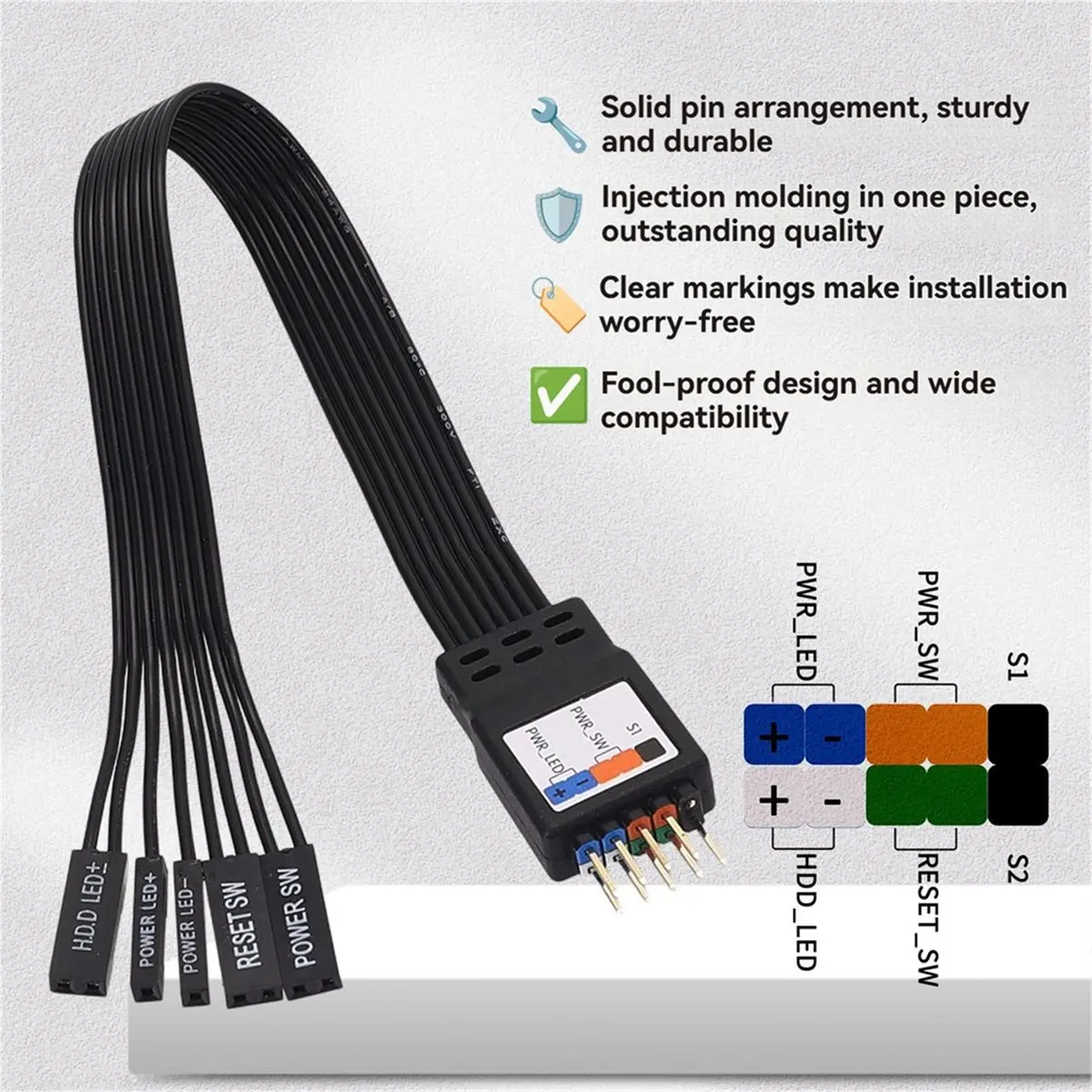 Motherboard Switch/Indicator Light Extension Cable LED/PLED/Reset SW/Power SW to 9PIN F-PANEL Extension Cable Foolproof