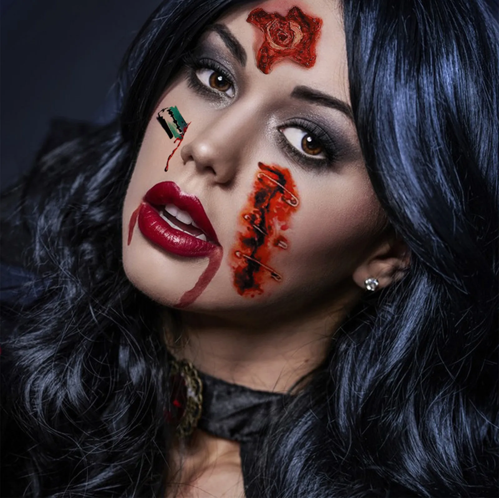 Pegatinas de tatuaje de terror de simulación de Halloween, decoración de maquillaje de fiesta, pegatinas de cicatrices, festival fantasma, pegatina de simulación de heridas de terror