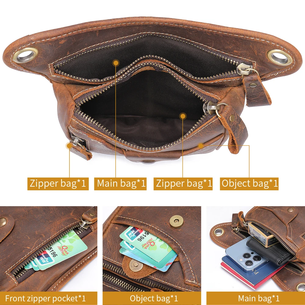 WESTAL Crazy Horse Leather Men Waist Pack for Phone Pouch Vintage Leg Bags Leather Men Shoulder Bags 9667