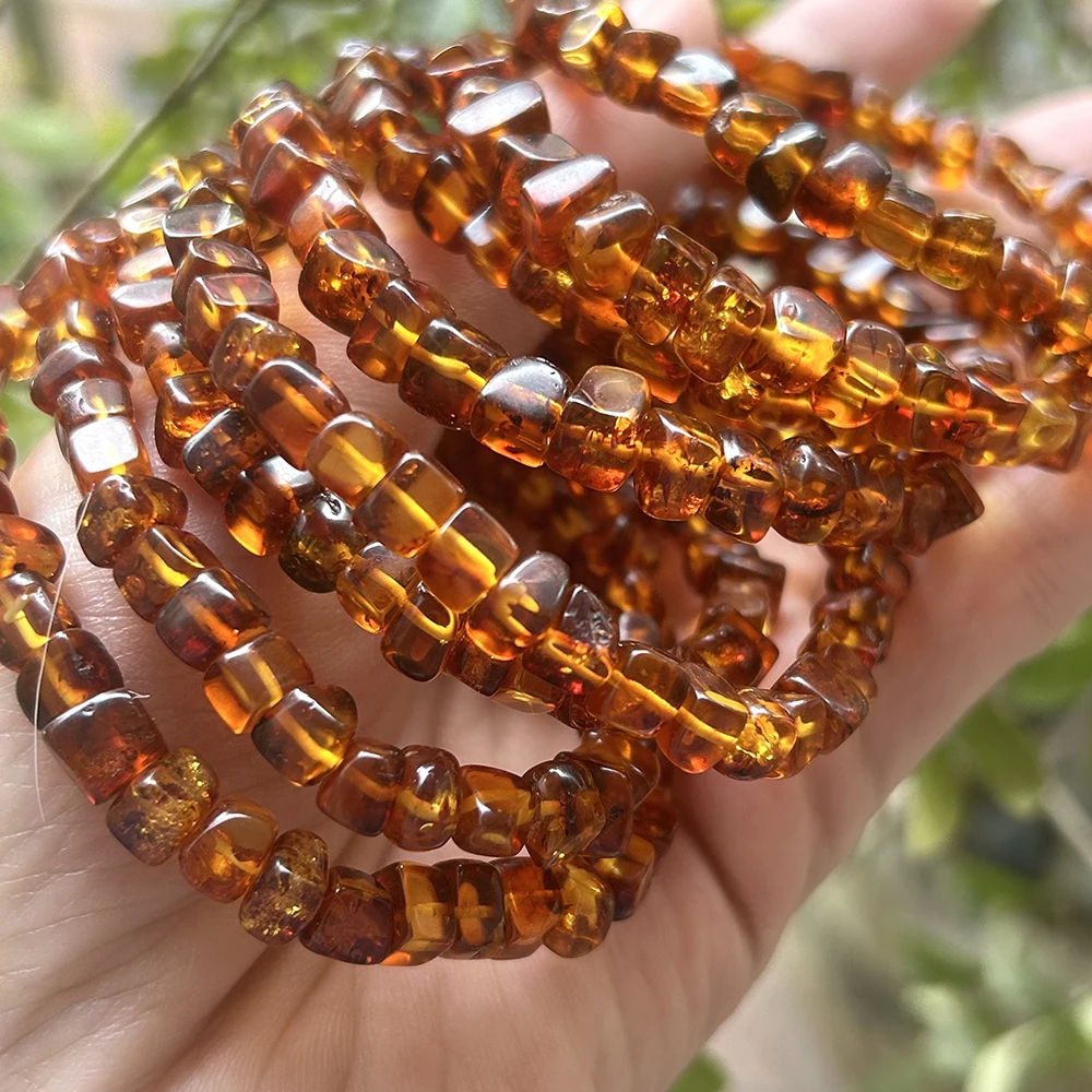 Natrural Genuine Baltic Flower Amber Bracelet Irregular Square Beads Rought Size 6mm-7mm ,For Women Bracelets Gift